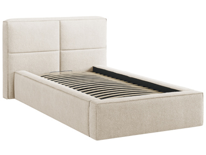 Světle béžová bouclé jednolůžková postel Micadoni Darren 90 x 200 cm s úložným prostorem