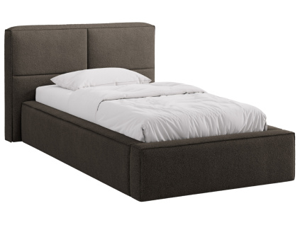 Hnědošedá bouclé jednolůžková postel Micadoni Darren 90 x 200 cm s úložným prostorem