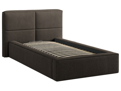 Hnědošedá bouclé jednolůžková postel Micadoni Darren 90 x 200 cm s úložným prostorem