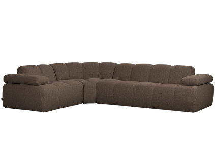 Hnedá bouclé rohová pohovka Mojo 310 cm, levá