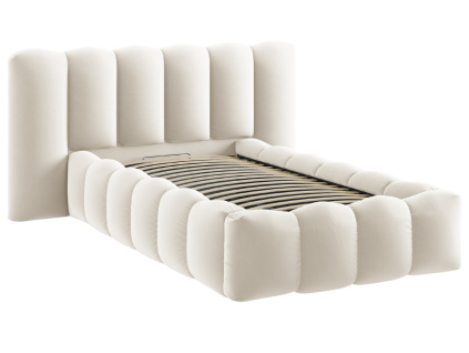 Světle béžová sametová jednolůžková postel Micadoni Lupine 90 x 200 cm