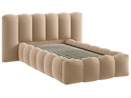 Světle hnědá sametová jednolůžková postel Micadoni Lupine 90 x 200 cm