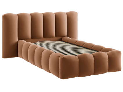 Terakotově oranžová sametová jednolůžková postel Micadoni Lupine 90 x 200 cm