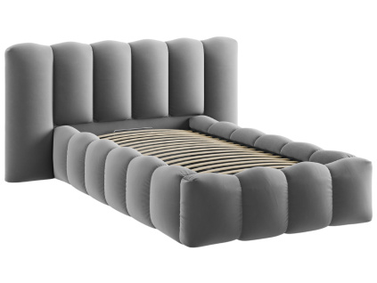 Šedá sametová jednolůžková postel Micadoni Lupine 90 x 200 cm s úložným prostorem