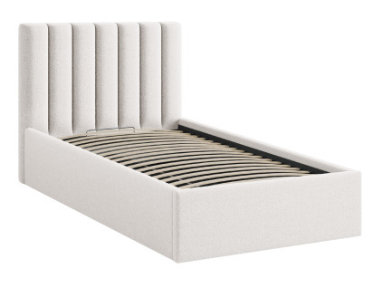 Světle béžová čalouněná jednolůžková postel Micadoni Allison 90 x 200 cm s úložným prostorem