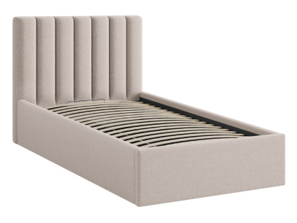 Světle hnědá čalouněná jednolůžková postel Micadoni Allison 90 x 200 cm s úložným prostorem