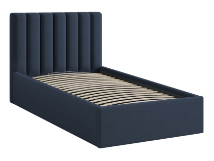 Tmavě modrá čalouněná jednolůžková postel Micadoni Allison 90 x 200 cm s úložným prostorem