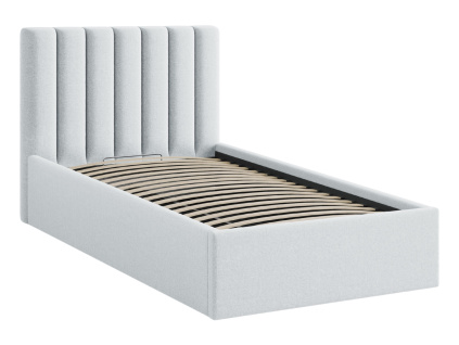 Světle šedá čalouněná jednolůžková postel Micadoni Allison 90 x 200 cm s úložným prostorem
