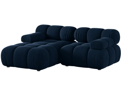 Královsky modrá sametová rohová pohovka MICADONI Bellis 188 cm, levá