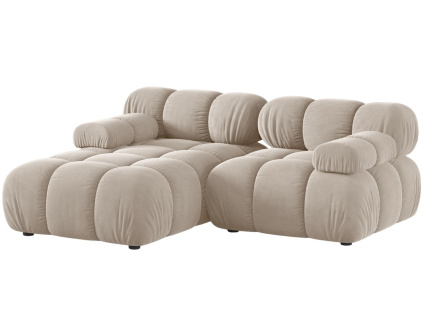 Béžová sametová rohová pohovka MICADONI Bellis 188 cm, levá
