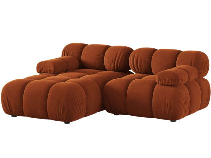 Terakotově oranžová sametová rohová pohovka MICADONI Bellis 188 cm, levá