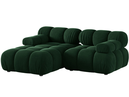 Lahvově zelená sametová rohová pohovka MICADONI Bellis 188 cm, levá