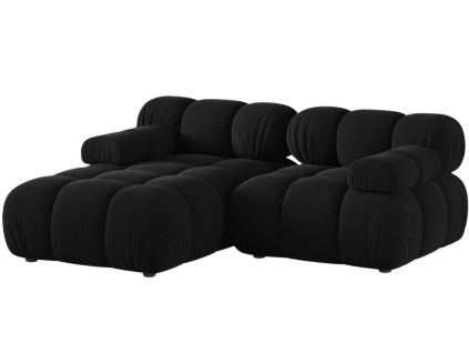 Černá sametová rohová pohovka MICADONI Bellis 188 cm, levá
