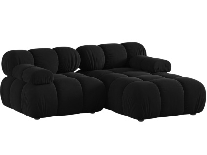 Černá sametová rohová pohovka MICADONI Bellis 188 cm, pravá