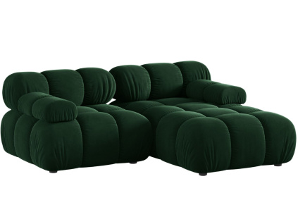 Lahvově zelená sametová rohová pohovka MICADONI Bellis 188 cm, pravá