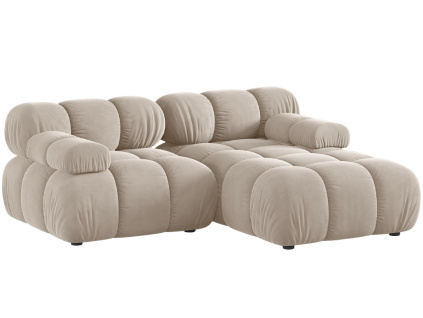 Béžová sametová rohová pohovka MICADONI Bellis 188 cm, pravá