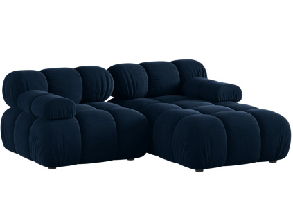 Královsky modrá sametová rohová pohovka MICADONI Bellis 188 cm, pravá