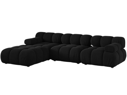 Černá sametová rohová pohovka MICADONI Bellis 282 cm, levá