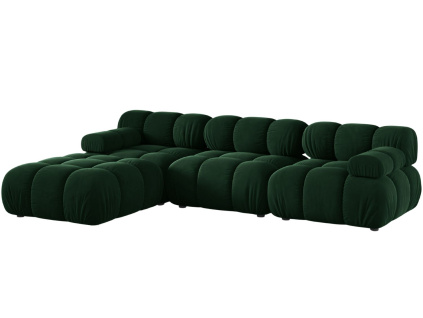 Lahvově zelená sametová rohová pohovka MICADONI Bellis 282 cm, levá