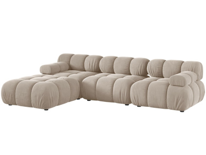 Béžová sametová rohová pohovka MICADONI Bellis 282 cm, levá