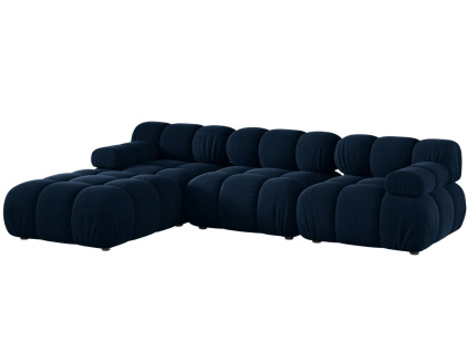 Královsky modrá sametová rohová pohovka MICADONI Bellis 282 cm, levá