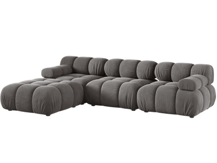 Šedá sametová rohová pohovka MICADONI Bellis 282 cm, levá