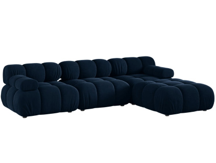 Královsky modrá sametová rohová pohovka MICADONI Bellis 282 cm, pravá