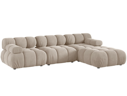 Béžová sametová rohová pohovka MICADONI Bellis 282 cm, pravá