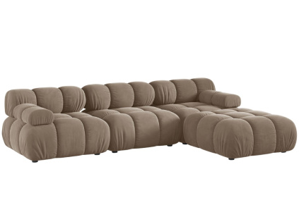 Tmavě béžová sametová rohová pohovka MICADONI Bellis 282 cm, pravá