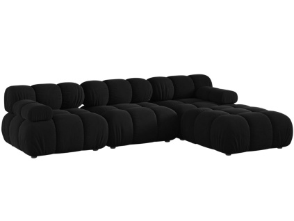 Černá sametová rohová pohovka MICADONI Bellis 282 cm, pravá