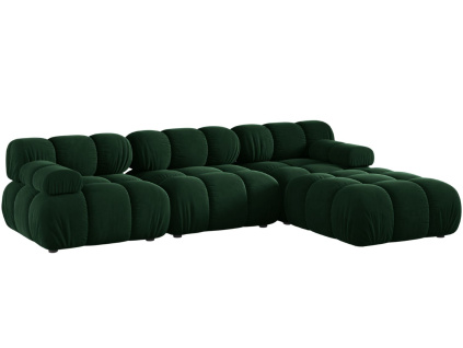 Lahvově zelená sametová rohová pohovka MICADONI Bellis 282 cm, pravá