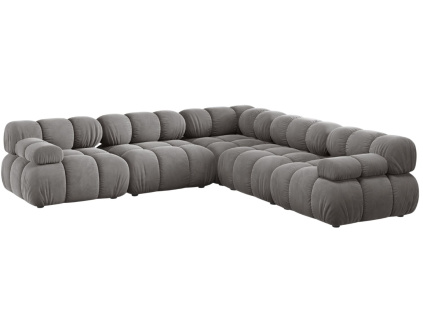Šedá sametová rohová pohovka MICADONI Bellis 282 cm