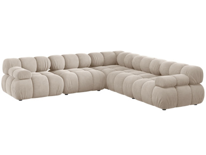 Béžová sametová rohová pohovka MICADONI Bellis 282 cm