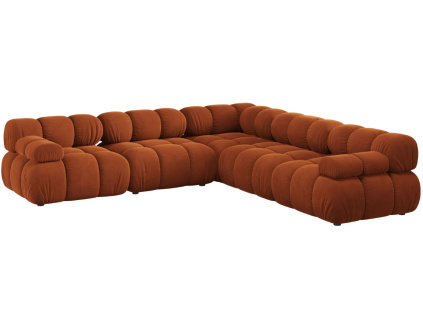 Terakotově oranžová sametová rohová pohovka MICADONI Bellis 282 cm