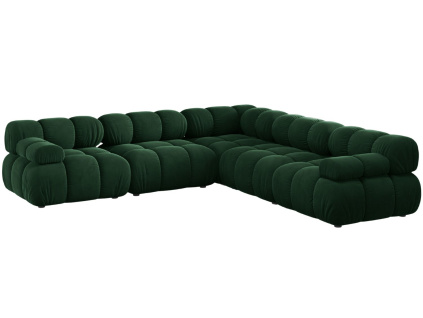 Lahvově zelená sametová rohová pohovka MICADONI Bellis 282 cm