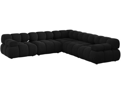 Černá sametová rohová pohovka MICADONI Bellis 282 cm