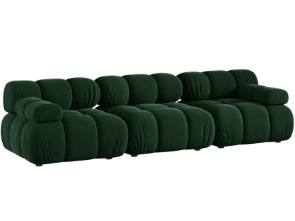 Lahvově zelená sametová trojmístná pohovka MICADONI Bellis 282 cm