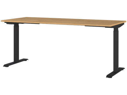 Černý výškově nastavitelný pracovní stůl Germania Mailand 180 x 80 cm s dubovým dekorem