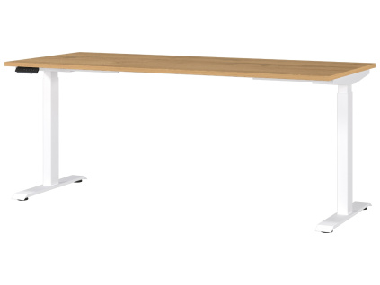 Bílý výškově nastavitelný pracovní stůl Germania Mailand 180 x 80 cm s dubovým dekorem
