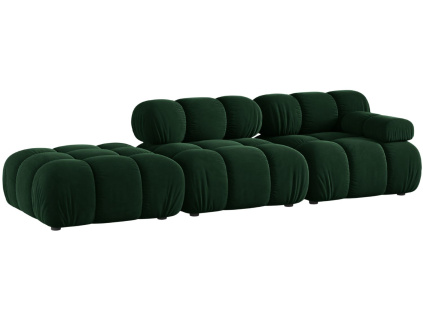 Lahvově zelená sametová čtyřmístná pohovka MICADONI Bellis 282 cm, levá
