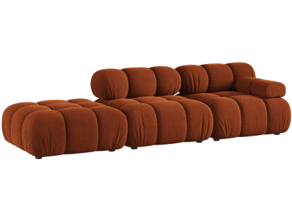 Terakotově oranžová sametová čtyřmístná pohovka MICADONI Bellis 282 cm, levá