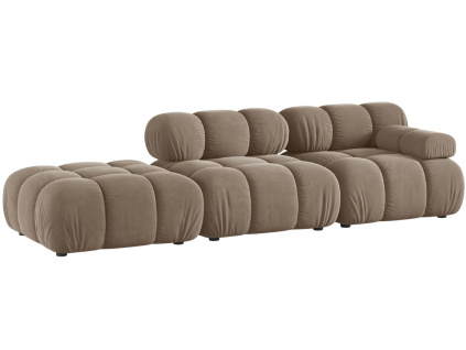 Tmavě béžová sametová čtyřmístná pohovka MICADONI Bellis 282 cm, levá