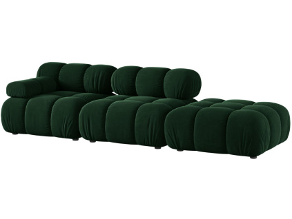 Lahvově zelená sametová čtyřmístná pohovka MICADONI Bellis 282 cm, pravá