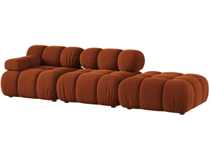 Terakotově oranžová sametová čtyřmístná pohovka MICADONI Bellis 282 cm, pravá