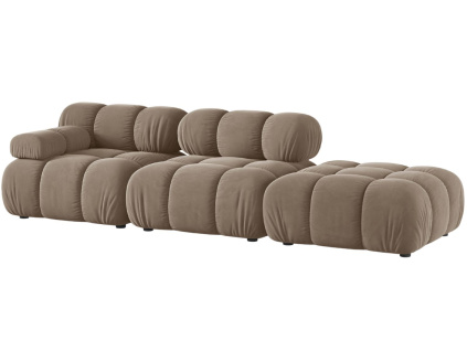 Tmavě béžová sametová čtyřmístná pohovka MICADONI Bellis 282 cm, pravá