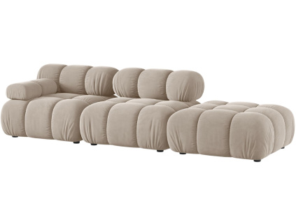 Béžová sametová čtyřmístná pohovka MICADONI Bellis 282 cm, pravá