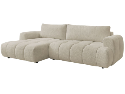 Béžová bouclé rohová rozkládací pohovka Fuji 292 cm, levá