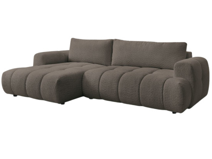 Hnědá bouclé rohová rozkládací pohovka Fuji 292 cm, levá