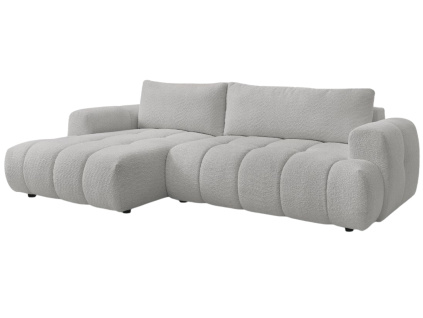 Světle šedá bouclé rohová rozkládací pohovka Fuji 292 cm, levá