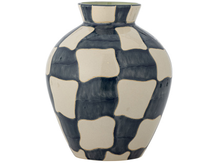 Modro-bílá kameninová váza Bloomingville Check 24 cm